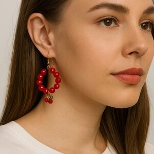 Vibrant Red Beaded Earrings